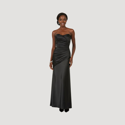 Satin Sweetheart Bandeau Gown in Black