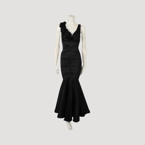 Ruffle Detail Mermaid Gown in Black