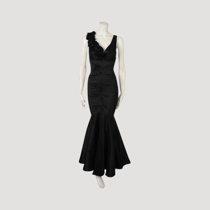 Ruffle Detail Mermaid Gown in Black