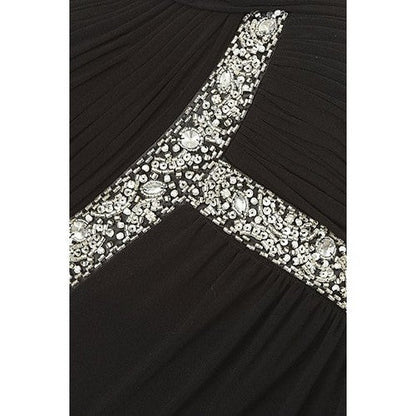 One Shoulder Rhinestone Sequin Bead Gown in Black
