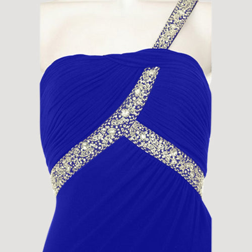 One Shoulder Rhinestone Sequin Bead Gown in Royal Blue