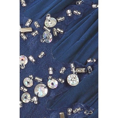 High Slit One Shoulder Rhinestone Cut-Out Gown in Blue