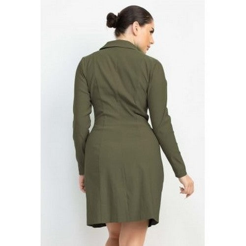 Double-Breasted Shirt Dress in Olive