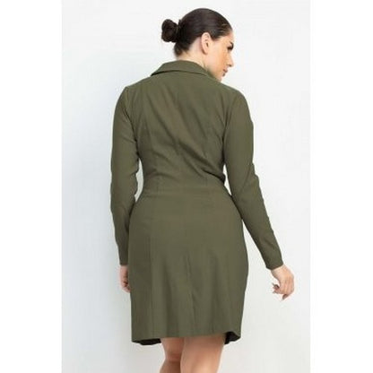 Double-Breasted Shirt Dress in Olive
