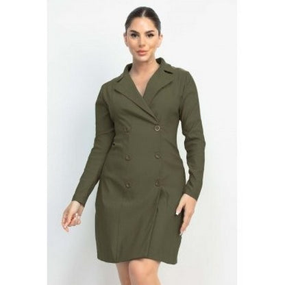Double-Breasted Shirt Dress in Olive