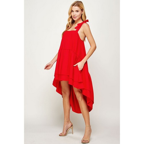 Layered Hilo Bow Detail Dress in Red