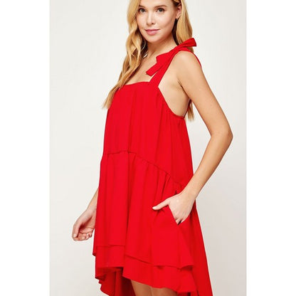 Layered Hilo Bow Detail Dress in Red