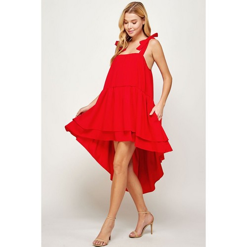 Layered Hilo Bow Detail Dress in Red