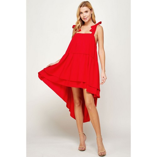 Layered Hilo Bow Detail Dress in Red