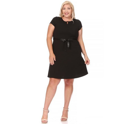 Fit & Flare Ribbon Belt Dress in Black