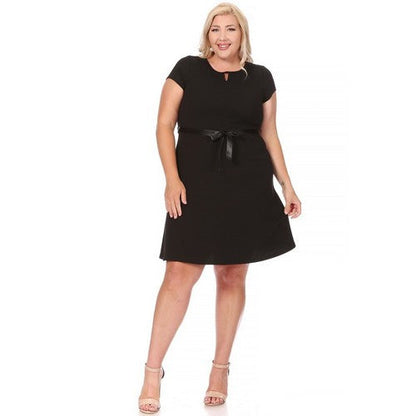 Fit & Flare Ribbon Belt Dress in Black