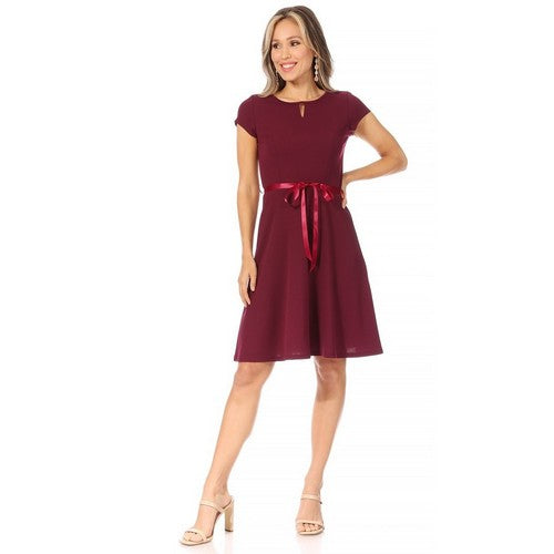 NWMD8025 SD ALL2 Solid Short Sleeve Dress in Burgundy