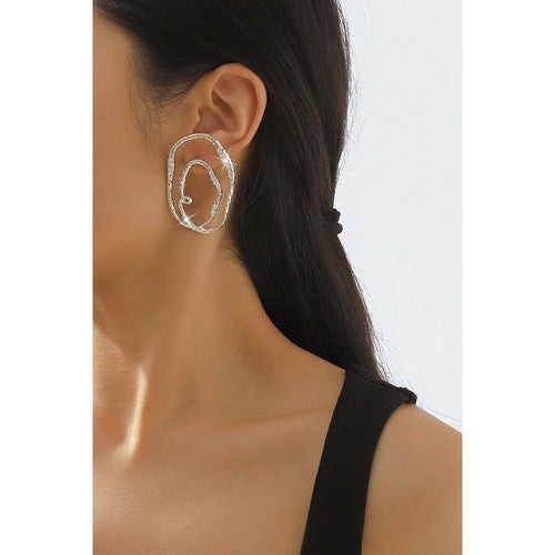 E11912 Geometric Swirl Rhinestone Stud Earrings in Silver