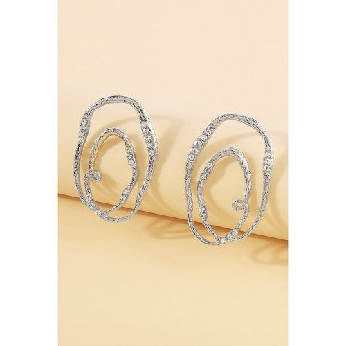 Abstract Oval Rhinestone Earrings in Silver