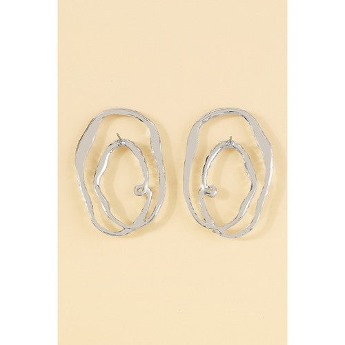 Abstract Oval Rhinestone Earrings in Silver