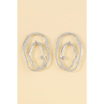 Abstract Oval Rhinestone Earrings in Silver