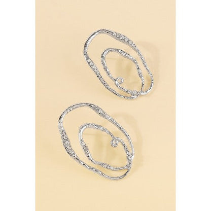 Abstract Oval Rhinestone Earrings in Silver
