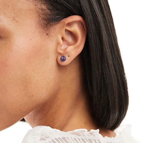 Pearl Stopper Stud Earring in Dark Purple