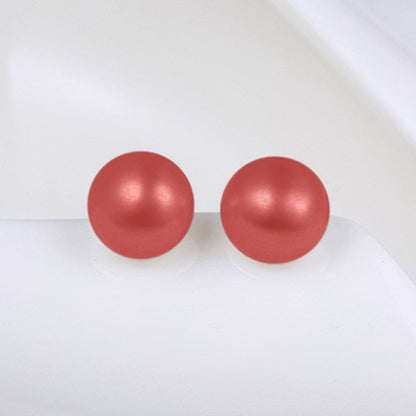 Pearl Stopper Stud Earring in Metallic Red