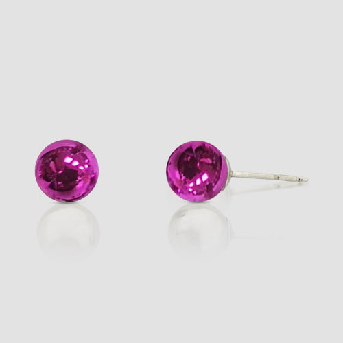 High-Shine Metallic Stopper Stud Earrings in Fuchsia