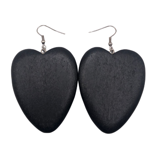 Wooden Heart Earring in Black