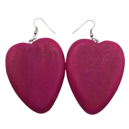 Wooden Heart Earring in Pink