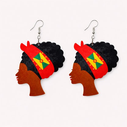 Independence Headwrap Lady Wooden Earring