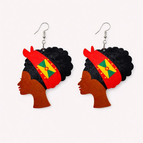Independence Headwrap Lady Wooden Earring