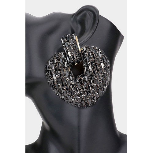 EVE2363 Oversized Rhinestone Embellished Evening Earrings Gold/Black