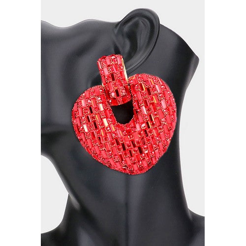 EVE2363 Oversized Rhinestone Embellished Evening Earrings Gold/Red