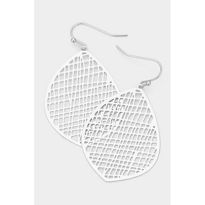 Brass Cut Out Teardrop Earrings Silver