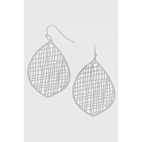 ME7708 Brass Metal Cut Out Earrings Silver