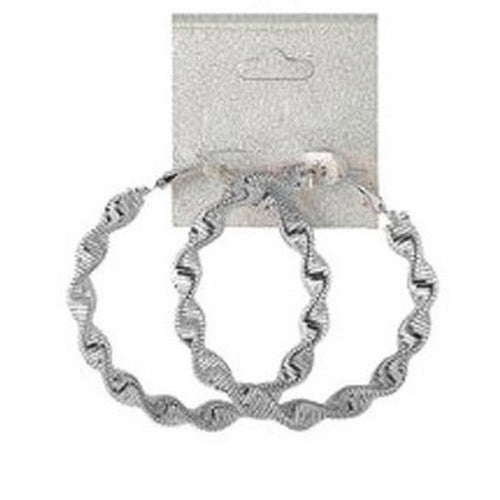 PKE5101 Twisted Metal Hoop Earrings Silver