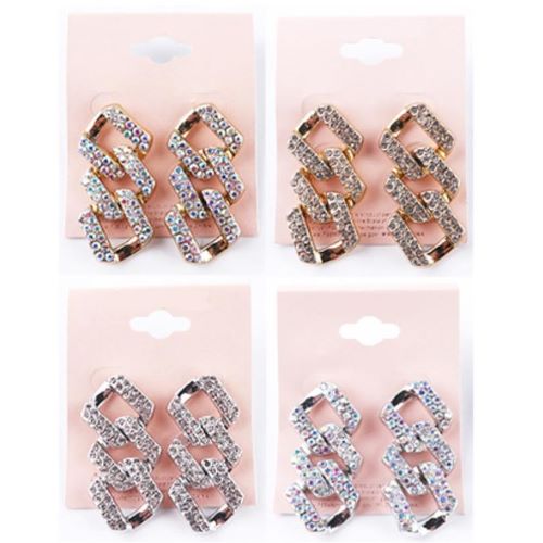 Diamond Rhinestone Metal Chain Link Earrings