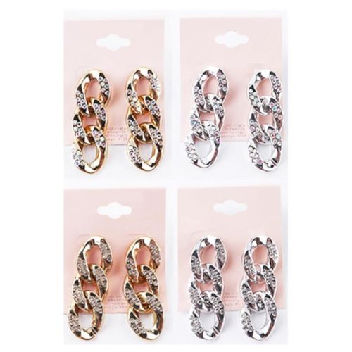 Round Rhinestone Metal Chain Link Earrings