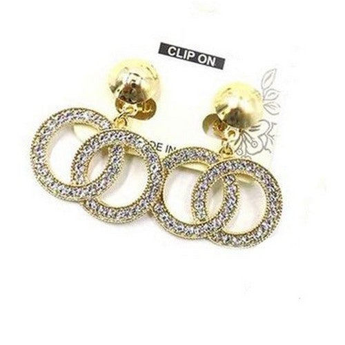 PKE6829-F Rhinestone Infinity Clip On Earrings Gold