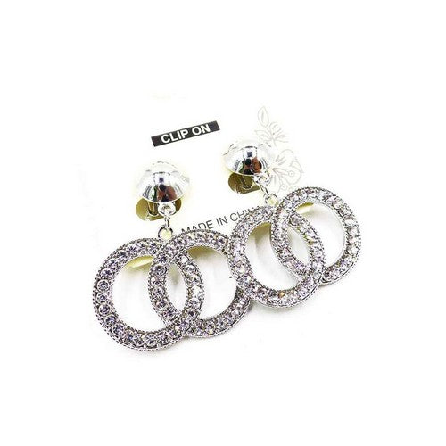 PKE6829-F Rhinestone Infinity Clip On Earrings Silver