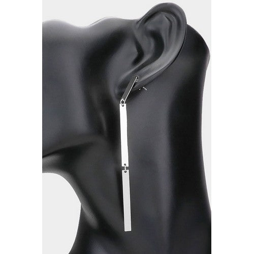 ME10745 Metal Bar Long Drop Earrings Silver