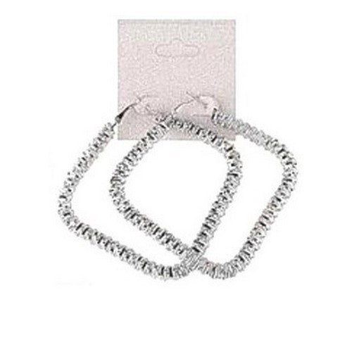 PKE5097 Metal Textured Square Hoop Earrings Silver