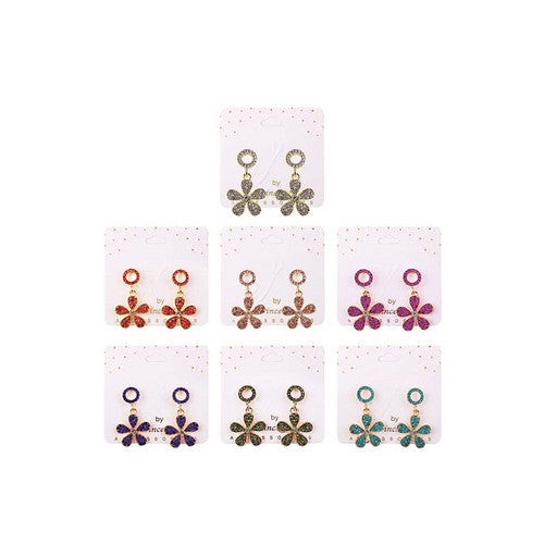 PKE6026 Bling Flower Dangle Earrings