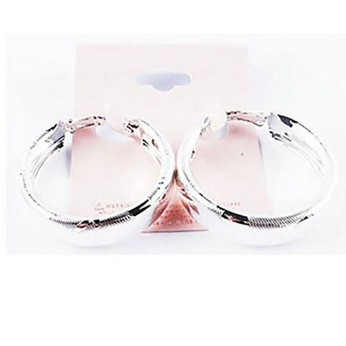 PKE4548 Wide Etched Hoop Earring Silver