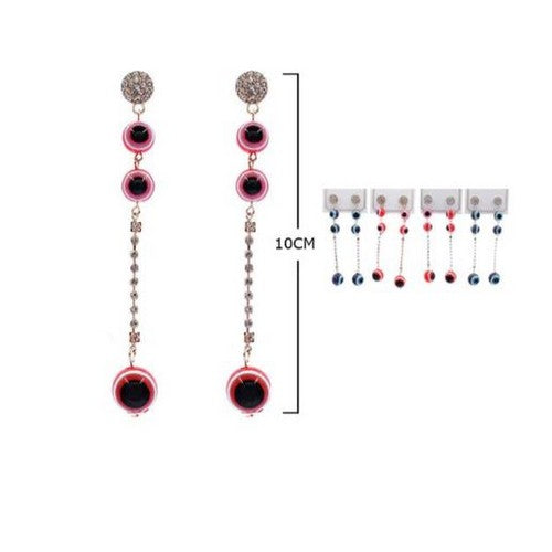 RER-0900R2 Rhinestone Evil Eye Long Drop Earrings