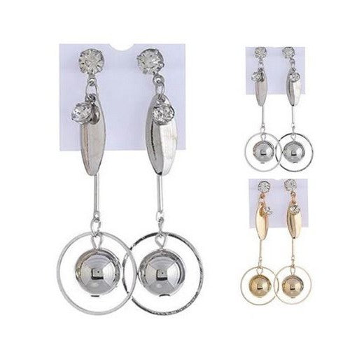 JAE 28717 Rhinestone Metal Disc Drop Earrings