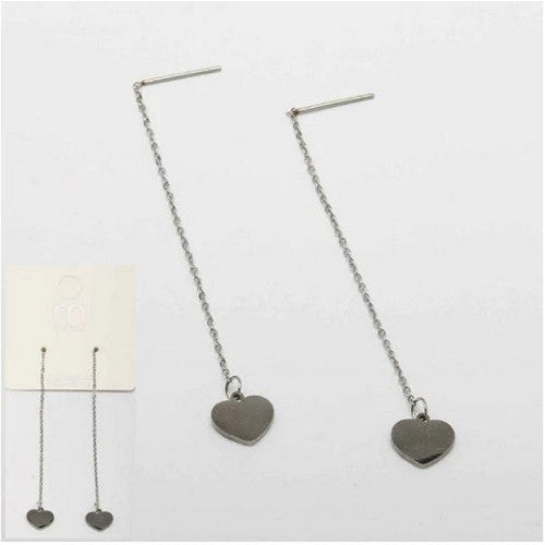 ER 34670 Stainless Steel Heart Long Drop Earrings