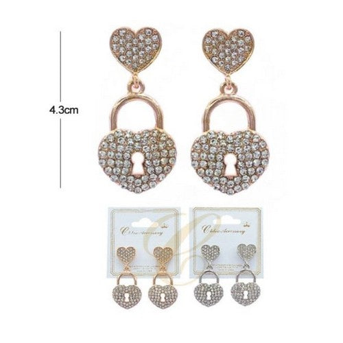 RER-2628GS Rhinestone Heart Lock Shape Earring