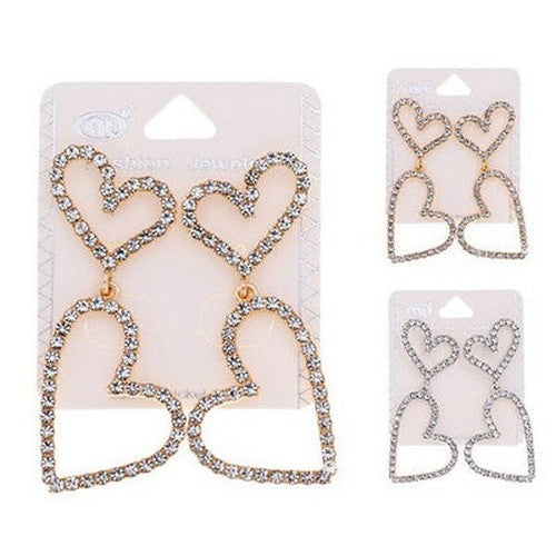 JAE-37113 Rhinestone Double Heart Drop Earring