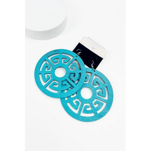 MSER12098 Carved Round Circle Earrings Turquoise