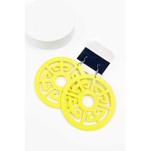 MSER12098 Carved Round Circle Earrings Yellow