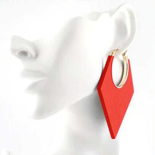 EME2148B Colorful Pointed Hoop Earrings Red
