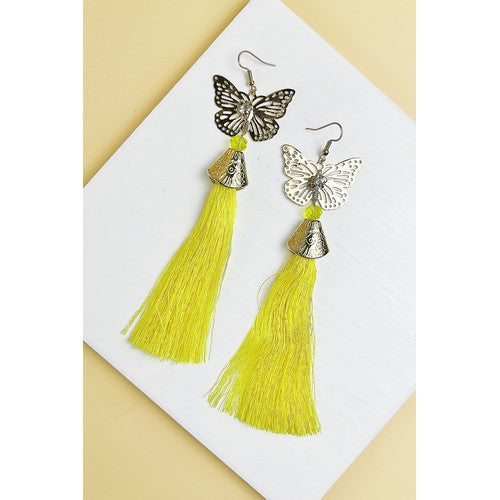 MS-MSER10282 Butterfly Tassel Earring Yellow